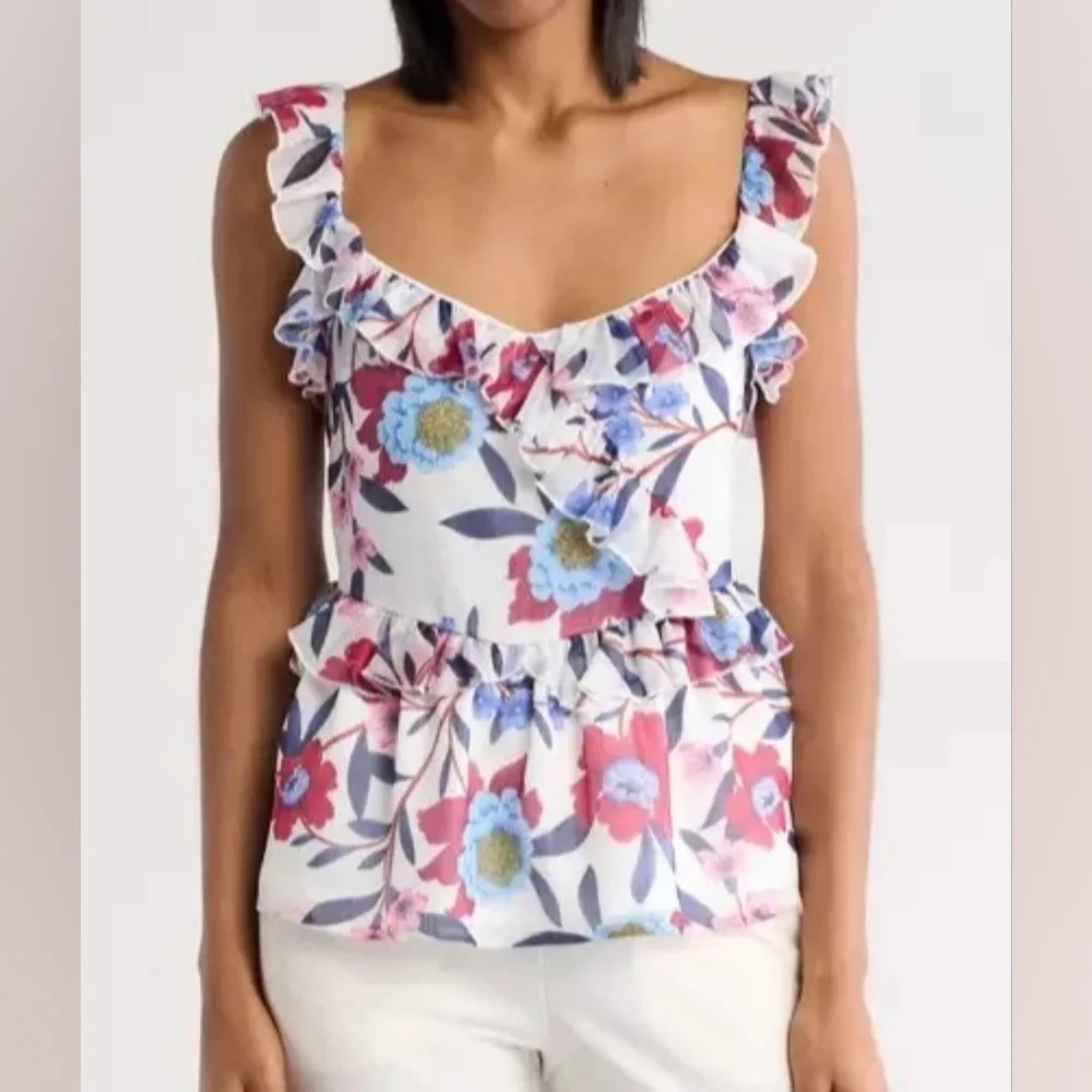 French Connection Aden Bai Lurex Cami Top Cerise Size 6 Red, Blue, White - Picture 8 of 11
